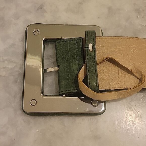 NEW Alice and Olivia Womens S Green Leather Wide Large Waist Cinch Retro Belt
